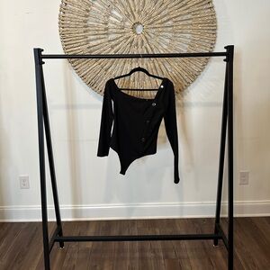 CAMILA COELHO BLACK RIPPED LONG SLEEVE BODYSUIT